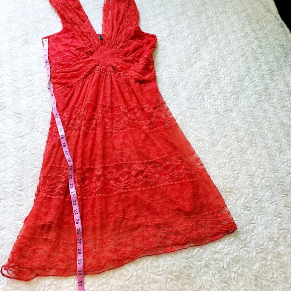 Casting Orange Sheer Lace Sleeveless Dress - Picture 6 of 8